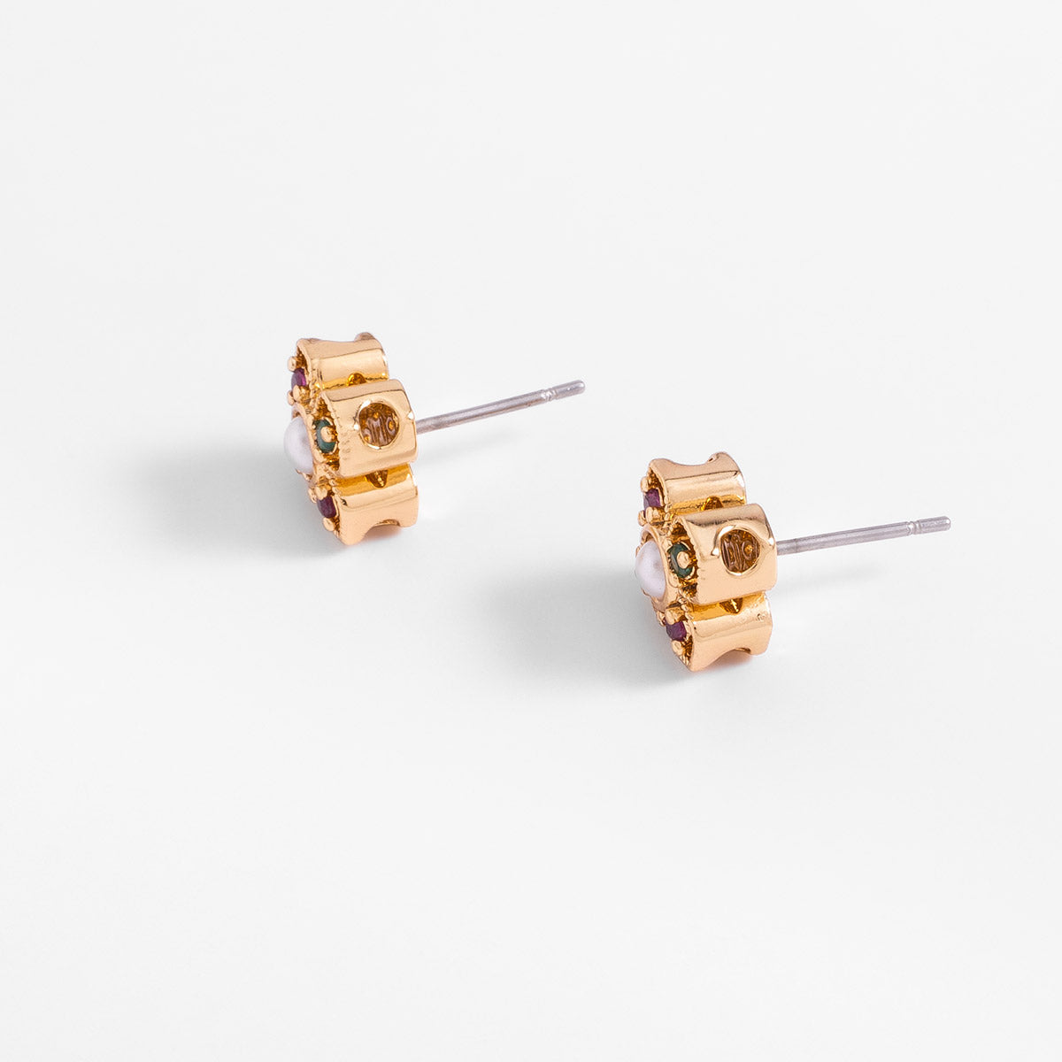 Aretes en baño de oro con forma de flor y perla central poste, foto 3 de 6